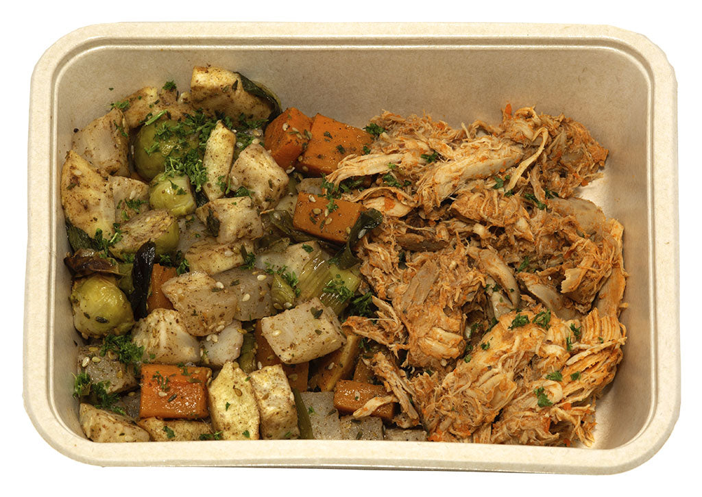 Pulled chicken met pan groenten