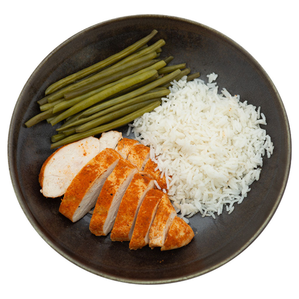 Kip met rijst en sperziebonen